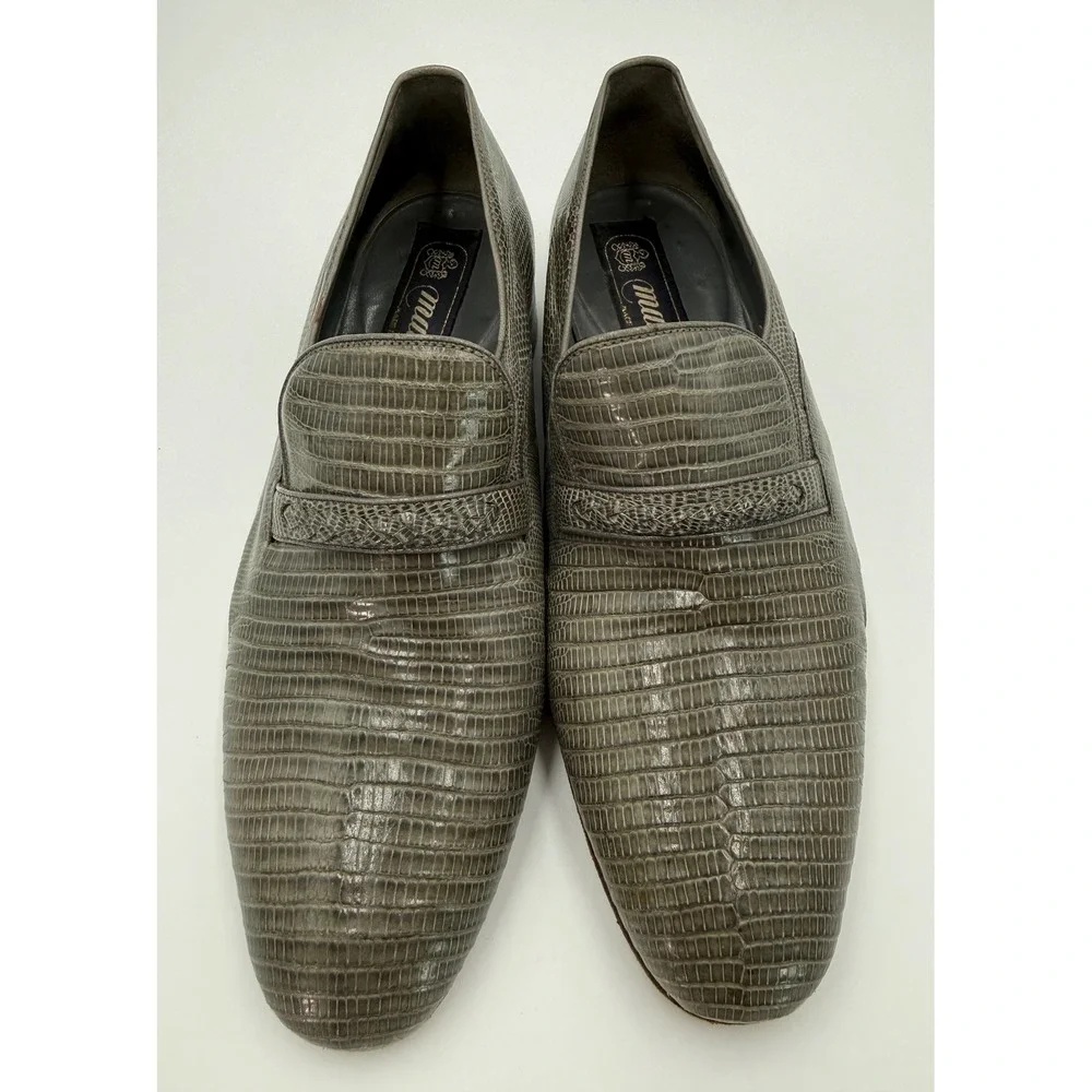Mauri Mens Grey Lizard Skin Loafers Size 7.5 Exotic Leather Made in Italy 1448